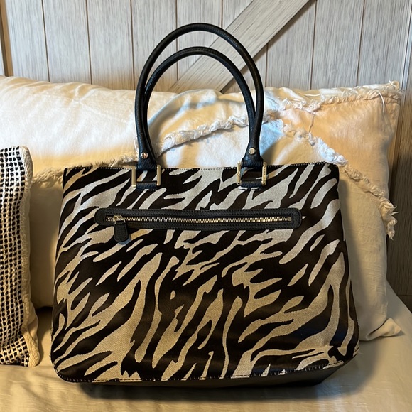 Anne Klein Hand bag/ shoulder bag Zebra print black and beige - Picture 3 of 7